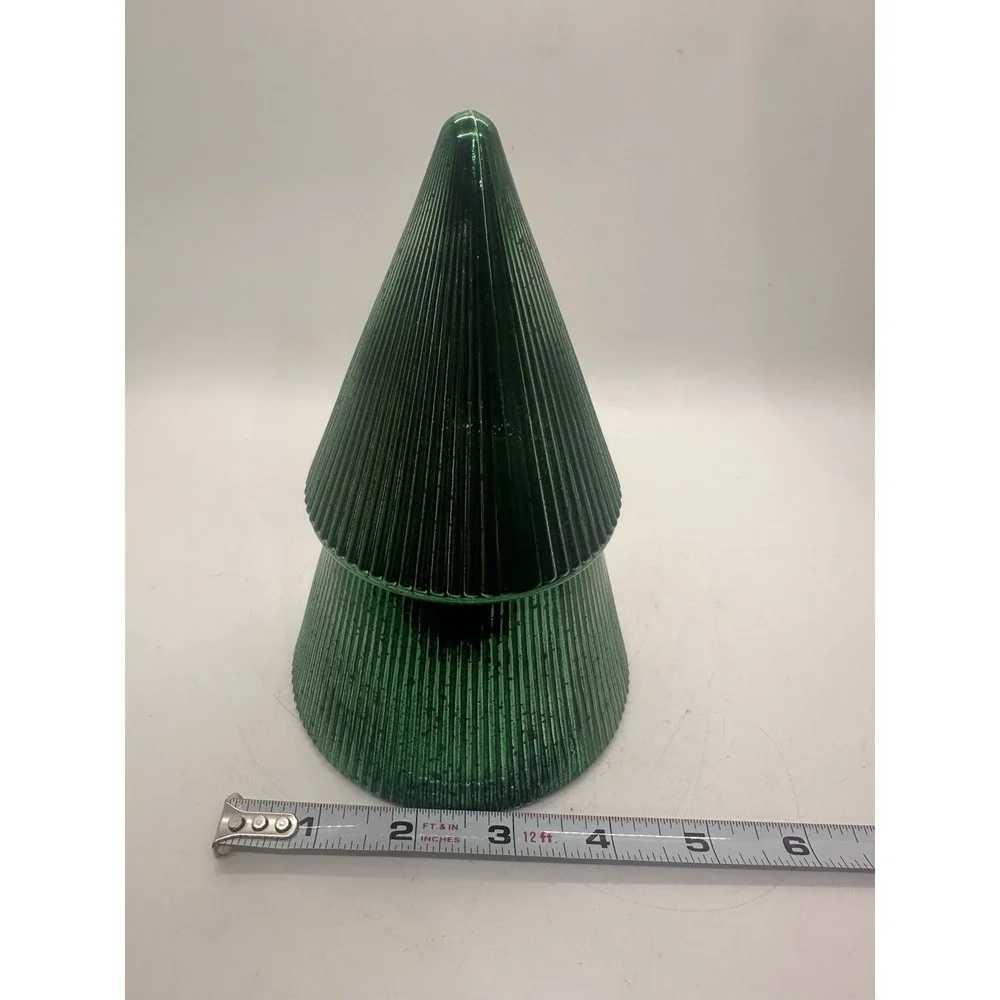 Paddywax Cypress & Fir Ribbed Mercury Stacked Tree Candle Green Glass 7 oz New!